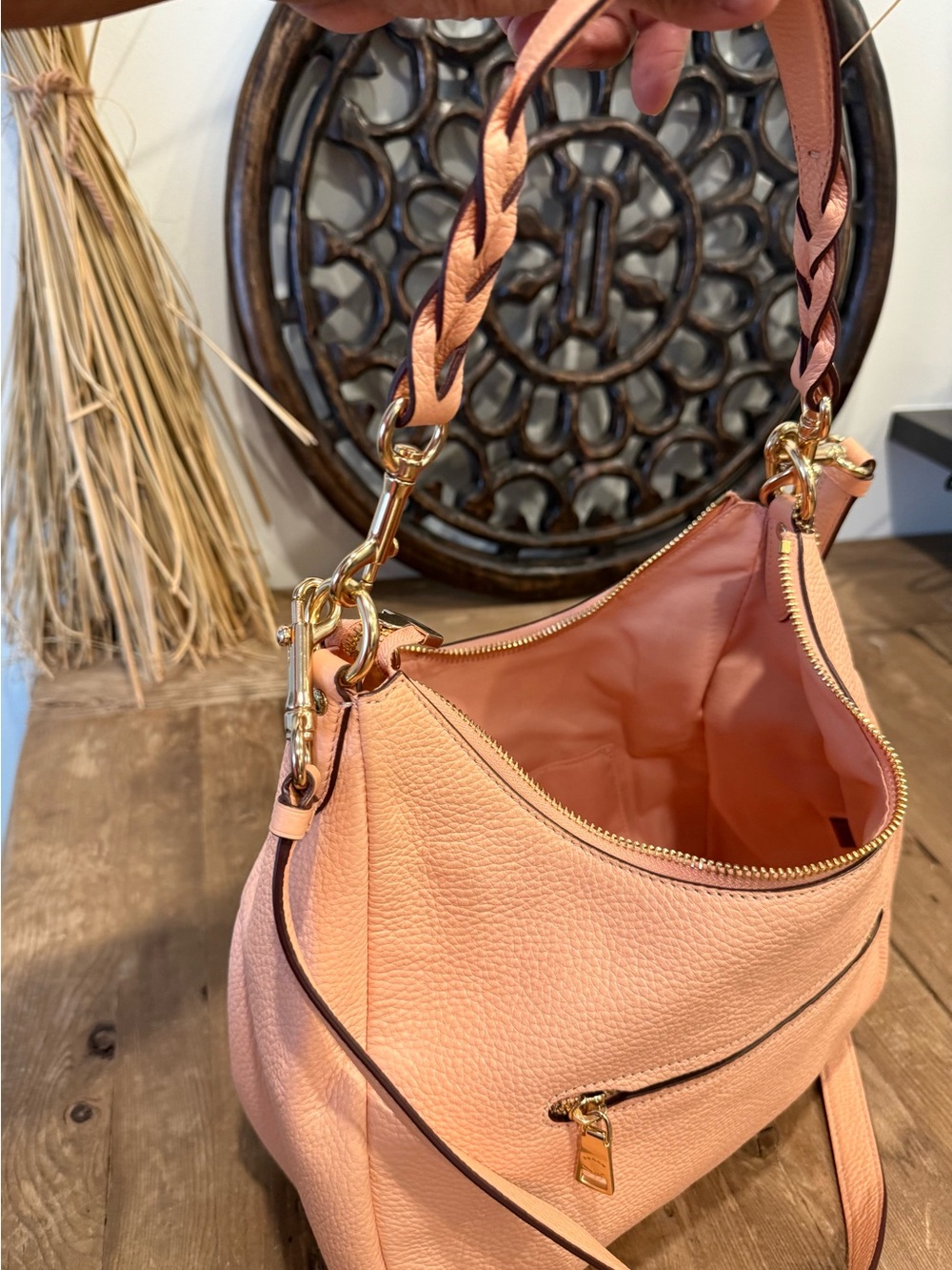 Coach Peach-Pink Pebbled Leather Hobo with Gold Hardware - Picture 9 of 16